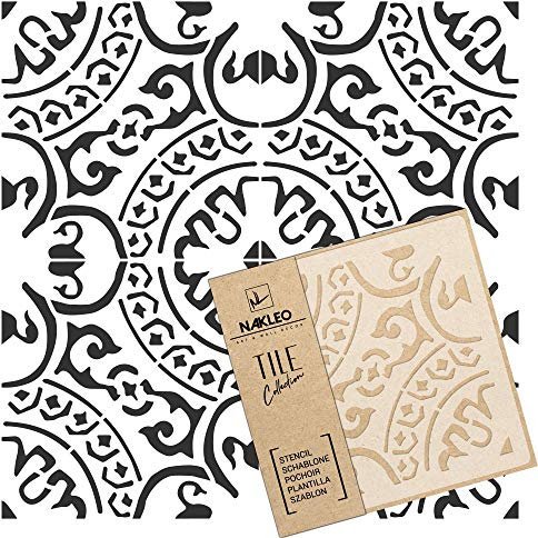 NAKLEO Pochoir à Carreaux pour Peinture 20x20cm, Modèle en Plastique et Réutilisable, Juberri Espagnol Floral Mauresque Marocain, DIY Bricolage Décoration, Pavé Blocs Béton Sol Mur