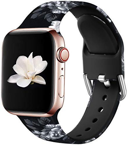 Wepro Replacement Strap Compatible with Apple Watch Strap 41mm 40mm 38mm 42mm, Pattern Printed Soft Silicone Wrist Bands for Apple Watch SE/Ultra/Ultra 2/iWatch Series 10/9/8/7/6/5/4/3/2, Grey Floral