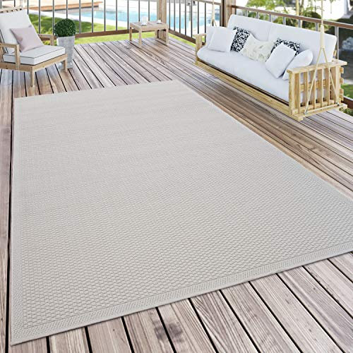 Paco Home Outdoor Teppich wetterfest für Garten, Terrasse & Balkon flachgewebt in Moderner Sisaloptik einfarbig pflegeleicht & UV-beständig Elfenbein, Grösse:160x220 cm
