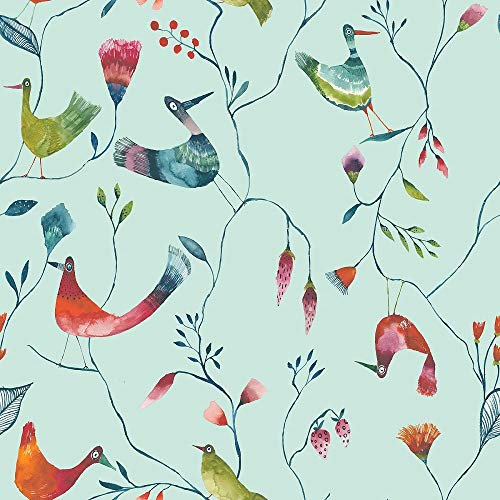 ecosoul Wachstuchtischdecke Birds türkis Schutzdecke Wachstischdecke PVC Leinen Prägung (8,50,-EUR/Meter) Breite:140cm Länge:1m