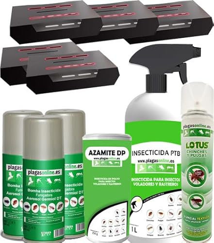 Como Eliminar Chinches de cama Pack Productos | Bombas descarga total | Insecticida Especial Tejidos (Elimina Pulgas, Chinches y Ácaros)