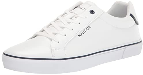 Nautica Men's Leonard Casual Lace-Up Shoe,Classic Low Top Loafer, Fashion Sneaker-White-8