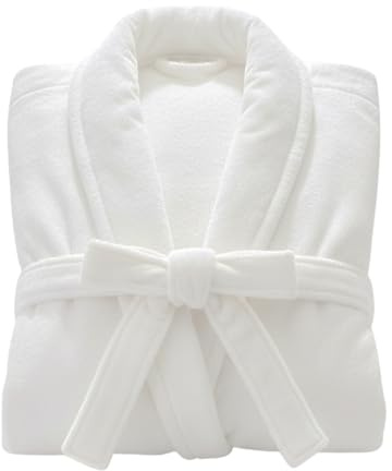 Peignoir unisexe en coton égyptien super doux de luxe avec grandes poches et ceinture, vêtement de bain doux pour la maison, blanc, S/M