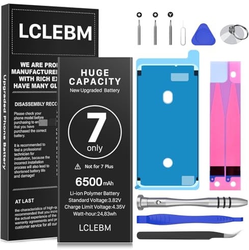 LCLEBM Battery for iPhone 7, 6500mAh Ultra High Capacity Replacement Battery for iPhone 7 Models A1660 A1778 A1779, New 0 Cycle Battery with Repair Tools Kit