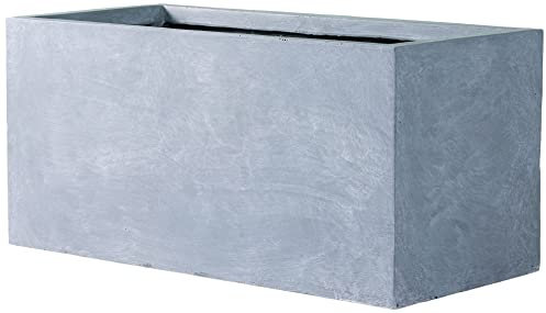 Kante 58,9 cm Langer, rechteckiger Beton-Übertopf, große Gartentöpfe für den Innen- und Außenbereich, mit Ablaufloch und Gummistopfen, Grau