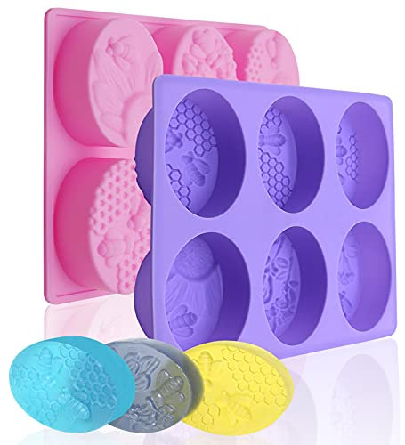 6 Mulden 3D-Bienen-Seifenformen-Set, ovale Honeycone Seifenform, handgefertigte Seifenherstellung, Backformen, Schokolade, Kekse, Mousse, Gelee, Pudding, Cupcake, DIY