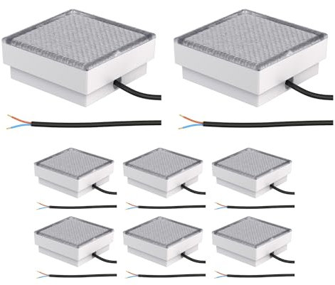 ledscom.de 8 Stück LED Pflasterstein Bodeneinbauleuchte CUS für außen, IP67, eckig, 15 x 15cm, kaltweiß