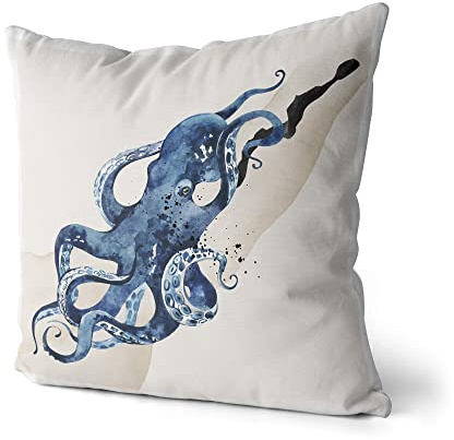 EAU ZONE Dekokissen Kissen Pastellfarben Oktopus Wasserfarben Motiv Kunstvoll Dekorativ Weich Schön