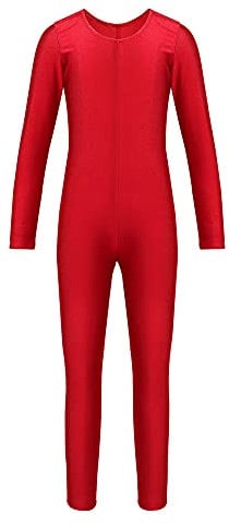 iEFiEL Turnanzug Kinder Mädchen Ganzkörperanzug Trikot Stretch Body Leotard Turnbody für Ballett Gymnastik Sport Training Dancewear Rot 140-152