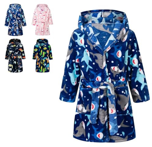 CROOUTN Bademantel Kinder mit Kapuze für Jungen Mädchen Bademäntel Morgenmantel kuschelig warmen und weichen Pyjamas Kleinkind Coral Fleece Hoodie Roben 2-9 Jahre