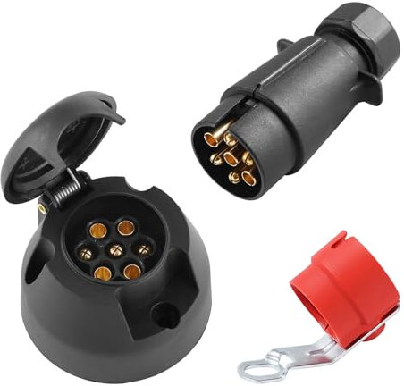 SPARKMOTO Prise de Remorque 7 Broches et Fiche Remorque 7 Broches Étanche,12V Prise Attelage 7 Broches Femelle Prise Électrique 7Broches Male Connecteur de Remorque,avec Support de Rouge(SK0702C)