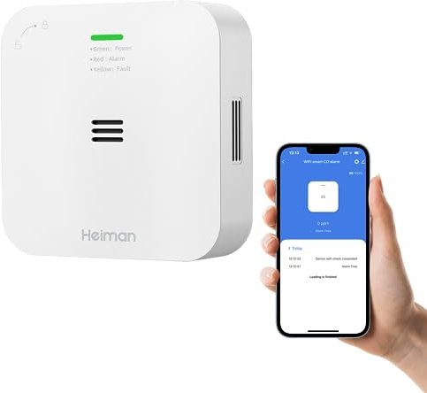 Heiman Détecteur de Monoxyde de Carbone Intelligent, Wi-FI, 5 Ans de Batterie, Alarme 85 DB, Tests automatisés,Certifié en 50291