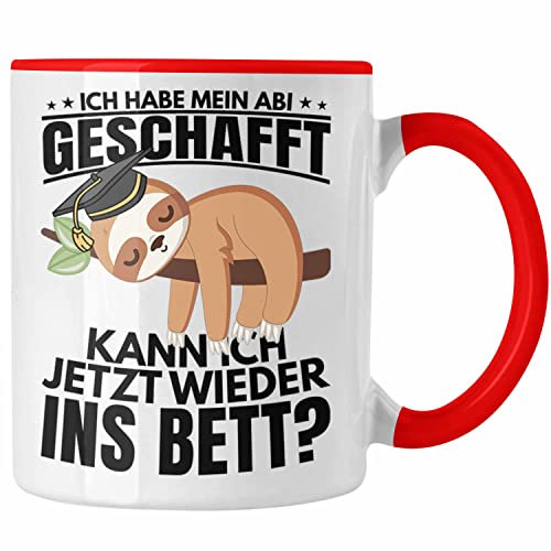 Trendation - Abi 2025 Geschenk Abschluss Abitur Tasse Faultier Abifeier Geschenkidee (Rot)