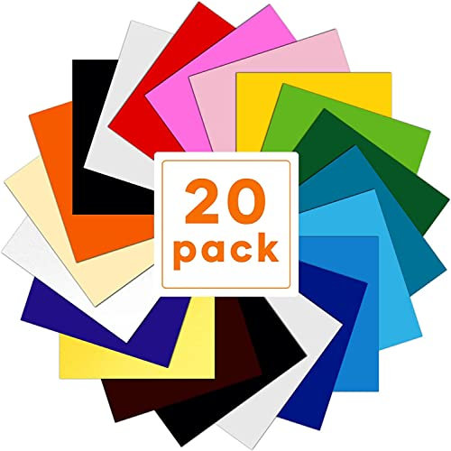 HTVRONT Plotterfolie Textil 20 Pcs 30.48 × 25.4 cm, Flexfolie Plotter Textil 18 Farben Flexfolie, Heat Transfer Vinyl für T-Shirts & Stoffe