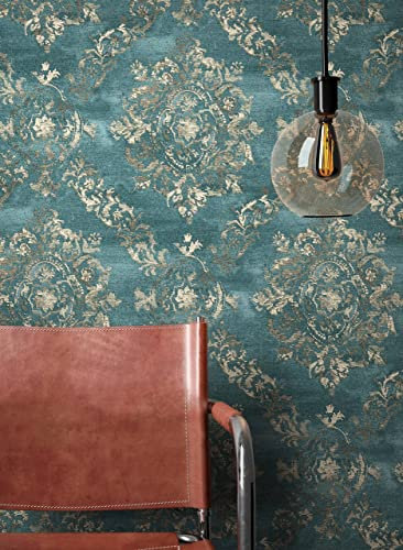 NEWROOM Tapete Blau Vliestapete Ornament - Barocktapete Barock Gold Prunk Glamour inkl. Tapezier-Ratgeber