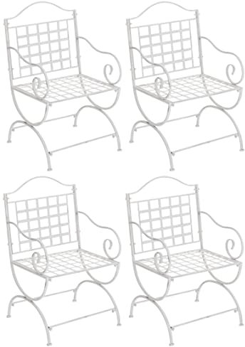 CLP 4er Set Eisenstühle Lotta Im Jugendstil I Outdoor-Stühle Mit Armlehnen I Gartenstühle, Farbe:antik weiß