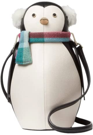 Kate Spade Morty Penguin Umhängetasche aus genarbtem Leder, Schwarz/Weiß, Schwarz Weiß Multi