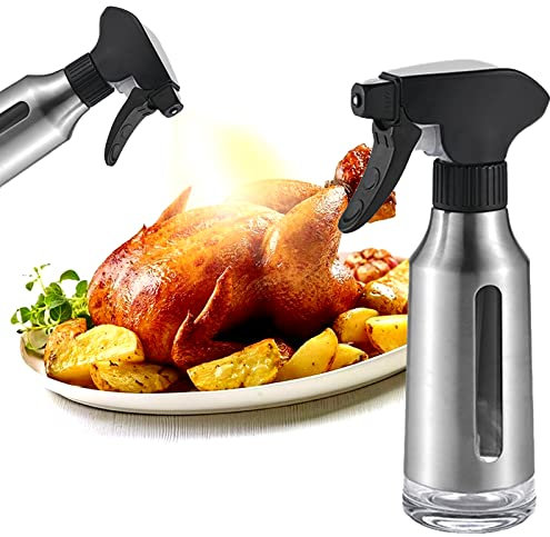 Micyples Spruzzatore per olio per cucinare, nebulizzatore per olio d'oliva in acciaio inox, per friggitrice ad aria, erogatore nero, per ridurre i grassi, controllo dell'olio in vetro, capacità 180 ml