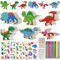 44Pcs Dinosaurier Holz Bastelset, Dinosaurier Bastelset, Kindergeburtstag Basteln, Holz Basteln Kinder, mit 30 Einhorn Holz, 12 Farbstifte, 2 Aufkleber, Basteln Kinder für Mädchen/Jungen DIY Handwerk