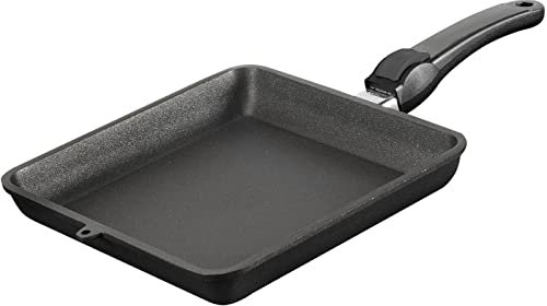 SKK Viereck-Pfanne 24x24 cm - ohne Induktion - eckige beschichtete Aluguss Bratpfanne mit 4 cm flachen Rand & abnehmbarer Griff - Made in Germany