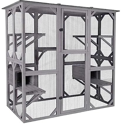 MaxxPet Großer Katzenkäfig - Mit Mehrere Ebenen und Plattformen - Katzenrennen - Katzenvoliere - Katzengehege - 181x70x180cm - Weiß