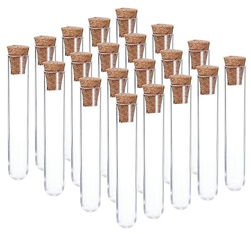 PATIKIL 5ml Plastik Teströhren mit Kork Stopfen 20Stk 75x12mm Rohre für Wissenschaftliche Party Dekoration Süßigkeiten Perlen Lagerung Badewanne Salz Labor Verwendung Klar