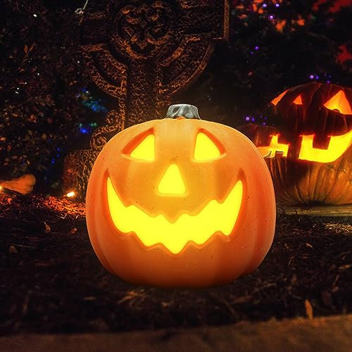 Halloween Deko Kürbis, LED Kürbis Deko Laternen mit Gesicht, Ausgehöhlte Kürbis Herbstdeko Windlicht, Halloween Kürbis Deko Batteriebetrieben für Halloween Dekoration, Party Tischdeko (C)