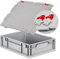 Eurobox NextGen Economy 40x30x12cm Griffe geschlossen mit Scharnierdeckel grau, Kunststoffbox 11 Liter stapelbar Transportbox, Wohnmobilbox Farbe Deckel-Verschlüsse wählbar (Verschluss Rot)