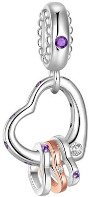 BIZK Herzen auf Herz Charm-Anhänger für Armband 925 Sterling Silber Charm Bead Pendant für Europäische Armbänder und Halsketten