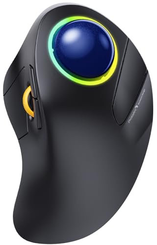 ProtoArc EM03 Wireless Trackball Maus Bluetooth, RGB Kabellose Trackball Maus mit Fingerbedienung, Wiederaufladbare Ergonomische Maus, Multi-Geräte, Kompatibel mit iPad, Mac, Windows - Blau