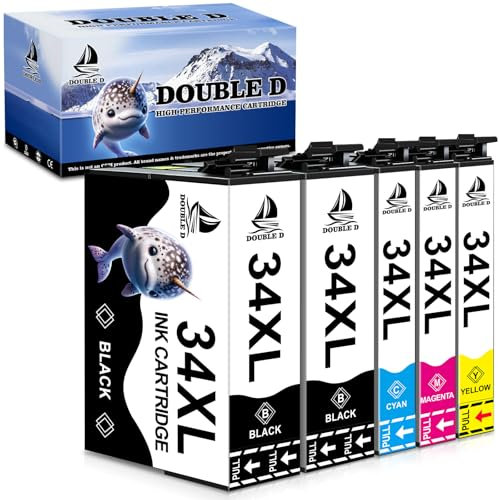 DOUBLE D 34XL Druckerpatronen für Epson 34XL kompatibel mit Epson Workforce Pro WF-3720 WF-3725 WF-3720DWF WF-3725DWF (2 Black, 1 Cyan, 1 Magenta, 1 Yellow)