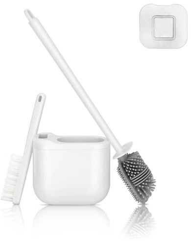 Toski Escobilla Baño Silicona No es Necesario Taladrar, Escobilla WC con Cepillo Pequeño, Escobillas de Baño Juego, Escobillero Baño Secado Rápido, Toilet Brush Material TPR