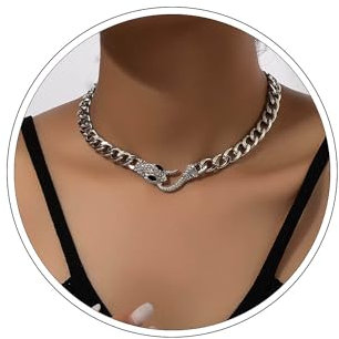 Wendalern Punk Schlange Choker Halskette Silber Kubanische Kette Serpent Halskette Diamant Cz Schlange Geformt Latz Kragen Choker Klobige Kette Tier Angabe Halskette Halloween Schmuck Für Frauen