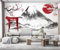 MIWEI Wallpaper Papier Peint Panoramique Grue De Prune Mt Fuji Japonaise Abstraite En Noir Et Blanc Papier Peint Nature Intissé Murale Chambre Salon (330cmX245cm)