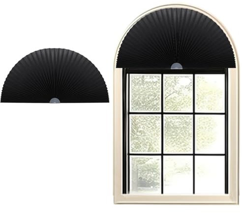 Arch Window Shade Half Circle Pleated Blinds Stick on No Tools Light Filtering Half Round Fabric Shades Easy to Cut and Install Arched Window Coverings for Living Room Half Moon Arch Windows, 1 Panel