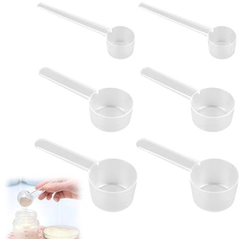 NTRUXZP 6 Pezzi Cucchiai Dosatori Trasparente Bianco in Plastica, Cucchiaio Dosatore 5 g Grammi Misurino Misuratore di Proteine ​​del Caffè in Polvere, per Misure Sperimentali in Cucina