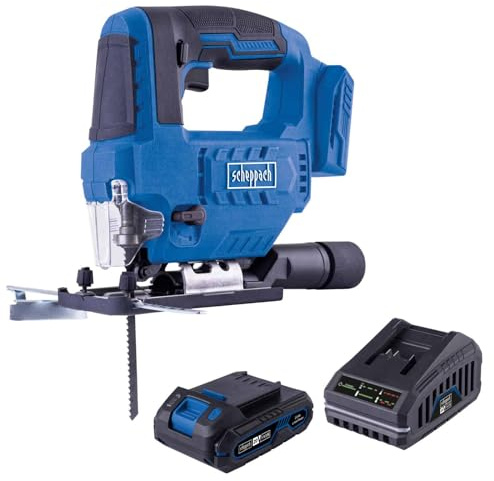 Scheppach Akku Stichsäge C-JS220-X | Hublänge 19mm | Hubzahl 2400 min-1 | Schnitttiefe 100mm Holz | Schnellspannfutter & Hubregulierung | 20V-IXES-Serie | 10 Jahre Garantie | mit 2Ah Akku & Ladegerät