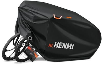 HENMI Fahrradabdeckung für 2 Fahrräder Wasserdicht 420D, Fahrradgarage Wetterfest mit Aufbewahrungstasche, UV-Schutz, Reißfest, Fahrradplane für E-bike, Holzpferd, Roller Motorroller (210x110x85 cm)