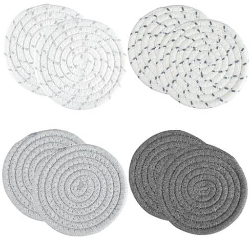 8 Stück Topfuntersetzer Hitzebeständig,Untersetzer Topf Tischset Rund,glasuntersetzer,filzuntersetzer rund Geflochtene Untersetzer,Baumwolle Faden Weben Matte für Esszimmer,Büro,Küche,Hotel 11 * 11cm