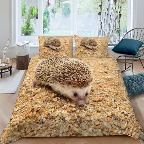 VULORA Bettwäsche 135x200 Igel Bettbezug mit Reißverschluss 100% Mikrofaser Bettwäsche-Sets für Junge Mädchen 3D Druck Tier Kinderbettwäsche mit 2 Kissenbezüge 80x80cm Sommer A223