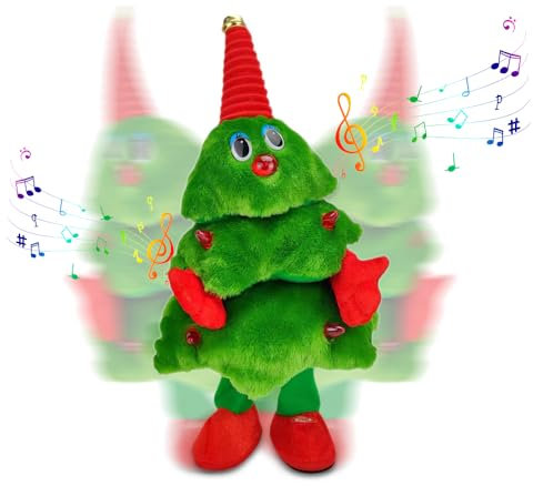 Afenau Tanzender Weihnachtsbaum, 38 cm Singender Weihnachtsbaum mit Lichtern, Aufnehmen Lernen zu Sprechen Singender Tannenbaum, Singende Plüschtiere Weihnachten für Weihnachtsdeko Kinder