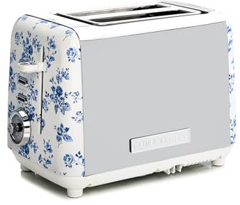 VQ Laura Ashley 2 Ranuras Tostadora Pan con Modos de Calefacción, Descongelación y Recalentamiento Ajustables. Acero Inoxidable Tostadora Vintage con Soporte para Calentar Croissants - China Rose