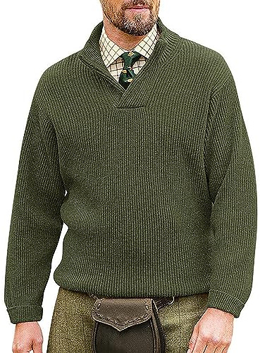 Rrongwn Sudadera básica para hombre, cuello de pico, jacquard, jersey de punto de invierno, corte regular, jersey de invierno, manga larga, cuello alto, tiempo libre, algodón, manga larga