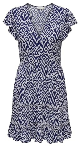 ONLY Damen Onlclaudette Life Ss Mini Dress WVN Noos Mini-Kleid Mit V-Ausschnitt Und Rüschen Für Den Alltag (1er Pack)
