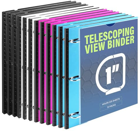 WOT I Teleskop-Ordner mit 3 Ringen, 2,5 cm, flexibler Ordner mit erweiterbarem Rücken, individueller Vorderdeckel, klare Katalogtasche, für 225 Blatt, 12 Stück