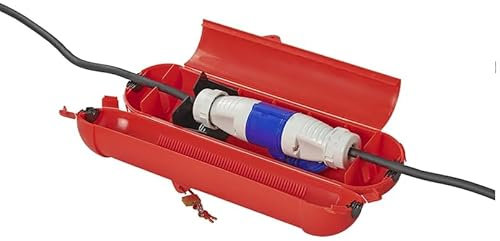 Sicherheitsbox Wasserdicht IP44 Outdoor - Schutzbox für Verlängerungskabel & Schukostecker - CEE, Schutzgehäuse, Zugentlastung, in Schwarz, Blau, Grün, Rot (rot, für CEE Stecker)
