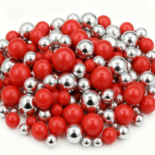 Lozadia 100g Edible Sprinkles Metalic Pearl Sprinkles Of Pearl Sugar Cake Sprinkles, Edible Cake Decorations, Sugar Balls for Cupcake Cakes Sprinkle On Birthday Wedding Party (Silver Red)
