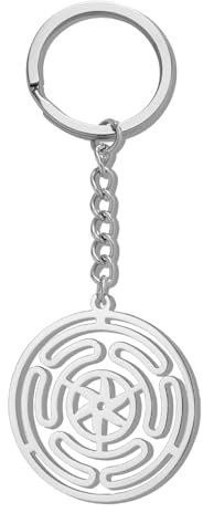 VASSAGO Hecate Schlüssel anhänger für Frauen Hekate Männer Strophalos Schlüssel ring Edelstahl Pagan Wicca Amulett Schmuck (Silber)