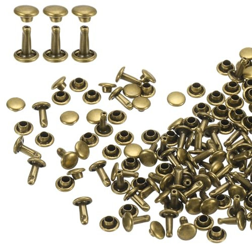 QUARKZMAN 60er Set Leder Nieten 6x8mm Runde Doppelkappe Tubular Metall Hohlnieten Spitznieten Zubehör Schraubnieten Rücknieten für Lochzange Gürtel Dekoration Kleidung Handwerk (Bronze)