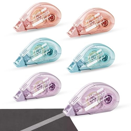 Yesimola 6 Stück Kleberoller,Doppelseitiges Klebeband Transparent,6m x 6mm Fotokleber Klebemaus, Kleberoller Maus Stempelzubehör,für Fotoalben Karten Fotos Basteln Tagebuch